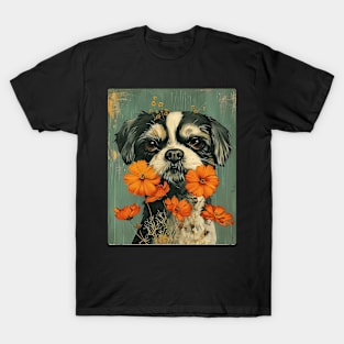 Shih Tzu dog Flowers Photo Art Design For Dog Onwer T-Shirt